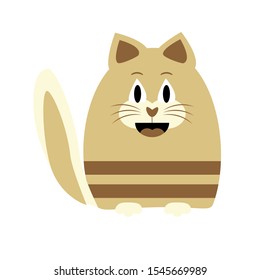 Cute frightened and surprised cartoon brown cat. Simple illustration of vector cat. 
