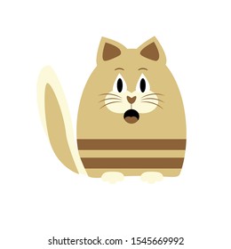 Cute frightened and surprised cartoon brown cat. Simple illustration of vector cat. 