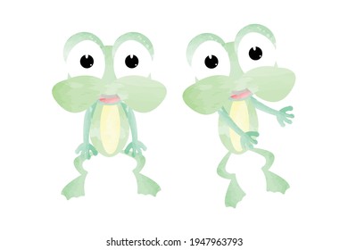 cute frog animal cartoon in watercolor