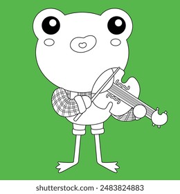 Cute Frog Animal Musicians Playing Music Melody Cartoon Digital Stamp Outline 