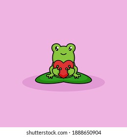 Cute frog animal on Valentine's Day