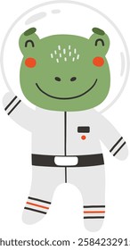 Cute frog animal in space, animal dressed in cosmonaut suit, isolated vector