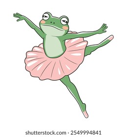 Cute Frog Ballerina Dancing in Tutu Illustration