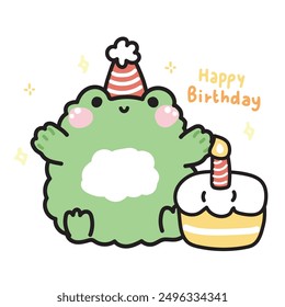 Cute frog with birthday cake.Celebrations.Party.Dessert.Sweet.Reptile animal character cartoon design.Kawaii.Vector.Illustration.