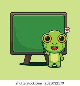 Cute frog with blackboard cartoon vector illustration. vector cartoon illustration suitable for poster, brochure, web, mascot, sticker, logo and icon.