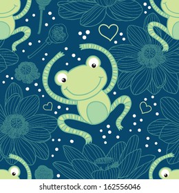 cute frog blue seamless pattern