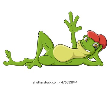 cute frog boy in a red cap greets us