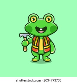 mondadora de ranas lindo cargando martillo, perfecto para adorables íconos animales o mascotas sobre trabajo duro de construcción de trabajo mientras lleva un martillo