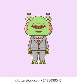 Cute frog businessman suit office workers cartoon animal character mascot icon flat style illustration concept set