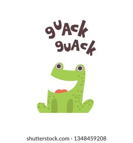 Cute Frog Cartoon Amphibian Animal Saying Quack Vector Illustration