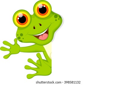 cute frog cartoon with blank sign