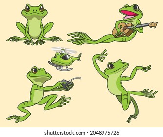 Cute Frog Cartoon Character Collection vector