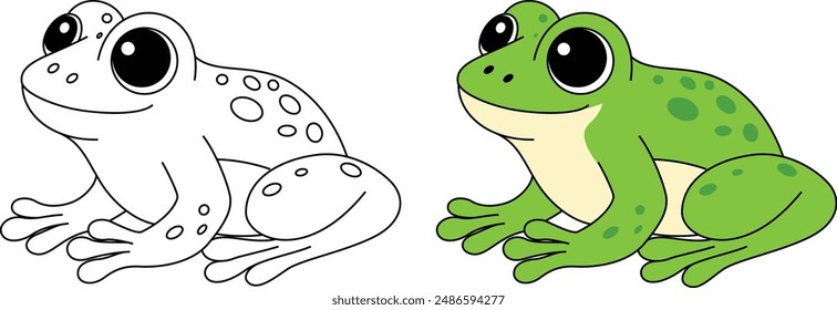 Cute frog cartoon character outline coloring page