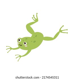 Cute Frog Cartoon Character Vector Illustration. Drawings Of Green Toad Jumping Catching Dragonflies Isolated On White