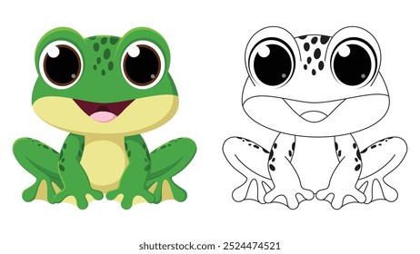 Cute Frog cartoon, coloring page for children drawing education