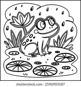 Cute Frog cartoon coloring page for kids 