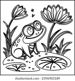 Cute Frog cartoon coloring page for kids 