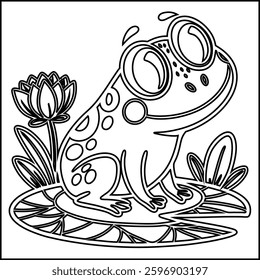 Cute Frog cartoon coloring page for kids 