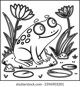 Cute Frog cartoon coloring page for kids 