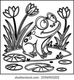 Cute Frog cartoon coloring page for kids 