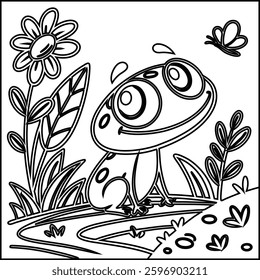 Cute Frog cartoon coloring page for kids 