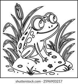 Cute Frog cartoon coloring page for kids 