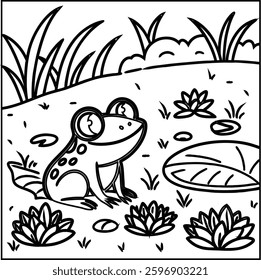 Cute Frog cartoon coloring page for kids 