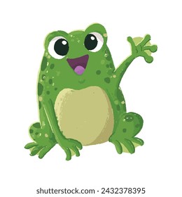 cute frog cartoon in crayon style editable Colorful vector hand drawn illustration for children. baby designs for cards, poster decorations, t-shirt prints, stickers