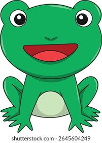 Cute frog cartoon. Flat vector illustration. Wild life animals. Cute animal on white background