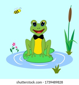 Cute frog cartoon illustration, character vector