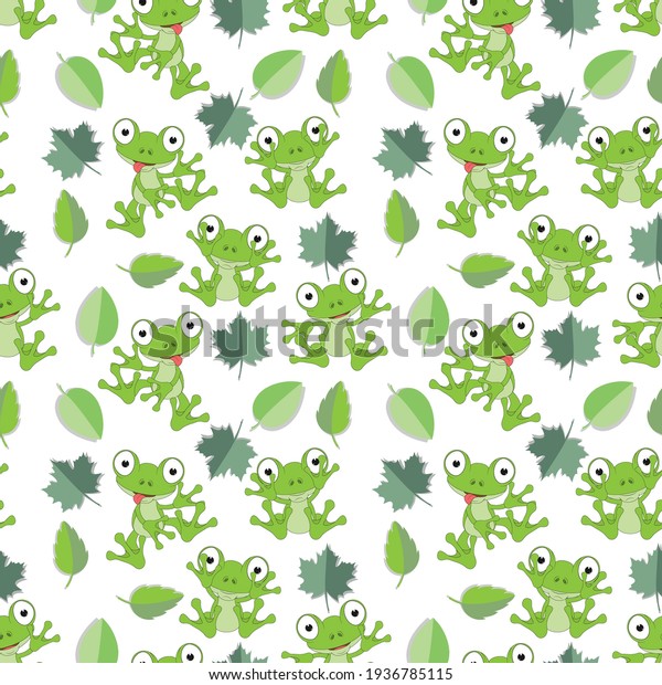 cute frog cartoon and leaf\
pattern