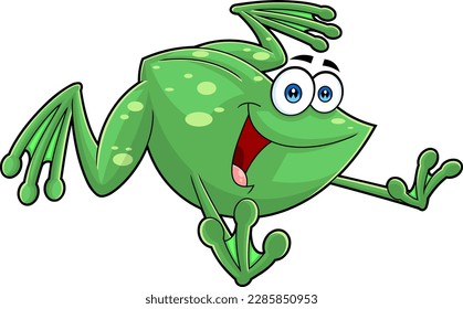 Cute Frog Cartoon Mascot Character Jumping  Vector Hand Drawn Illustration Isolated On Transparent Background