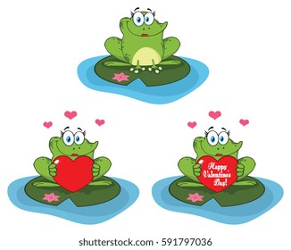 Cute Frog Cartoon Mascot Character. Set Vector Collection Isolated On White