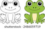 Cute Frog cartoon outline coloring page for kids 