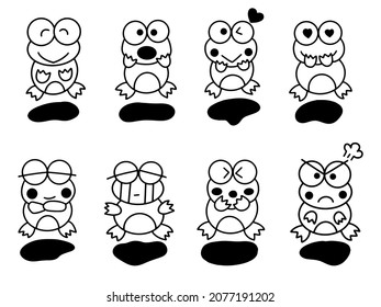 Cute Frog cartoon outline illustration for coloring 