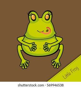 Cute frog cartoon. Print for children's wear, greeting cards, menu, wallpaper, decoration. Vector Illustration