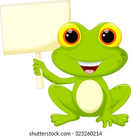 Cute frog cartoon with signboard 