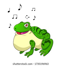 Cute frog cartoon singing isolated on white background