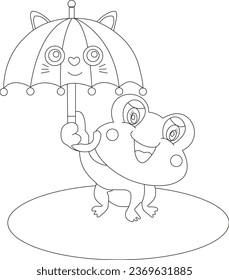 cute frog with cute cartoon umbrella