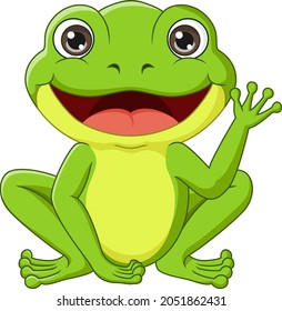 Cute frog cartoon waving hand