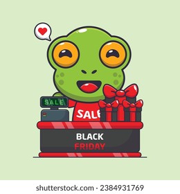 rana linda con mesa de cajero en la venta de viernes negro ilustración vectorial de caricatura