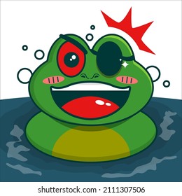 cute frog character in the river with white background