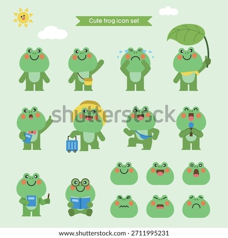 Cute Frog Character Sticker Set with Emotions and Activities