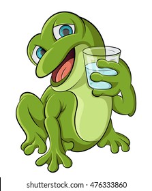 cute frog character wants to share a glass of water.