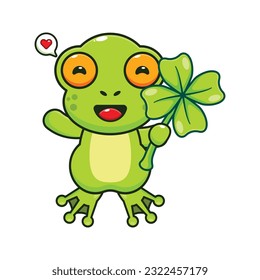 süßer Frosch mit Karikatur aus Kleeblatt, Vektorgrafik.