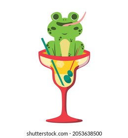 A cute frog in a cocktail glass
Vector illustration in a cartoon style, funny inscription, can be used as a emblem and greeting card. frog character