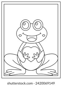 Cute frog coloring page designed in hand drawn vector 