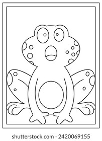 Cute frog coloring page designed in hand drawn vector 