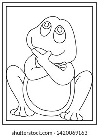 Cute frog coloring page designed in hand drawn vector 