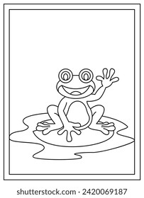 Cute Frosch-Färbeseite, handgezeichnet, Vektorgrafik 